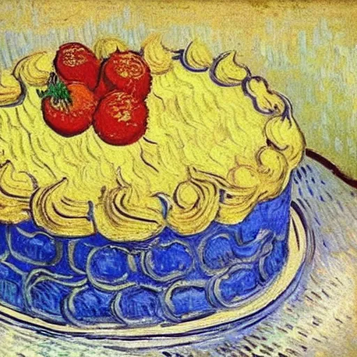 Image similar to birthday cake painting by van gogh