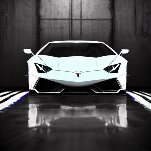 Image similar to Lamborghini with fluffy cat ears concept 3D, octane, reflective floor, dramatic lighting, magazine cover