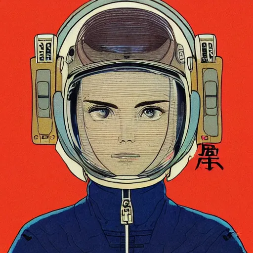 Prompt: portrait of female astronaut painted in miyazaki color style drawn by katsuhiro otomo and takato yamamoto, high detail, intricate linework, sharp, smooth face, china doll face, high detail, manga and anime