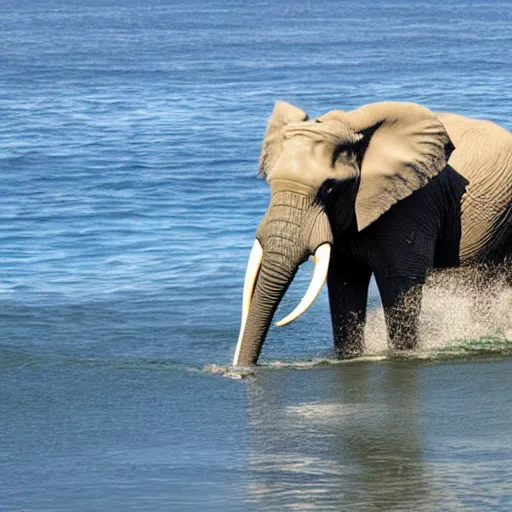 Prompt: nature photo of elephant taking a bath in the ocean