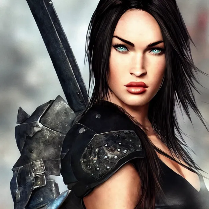 Image similar to megan fox in the style of final fantasy 7