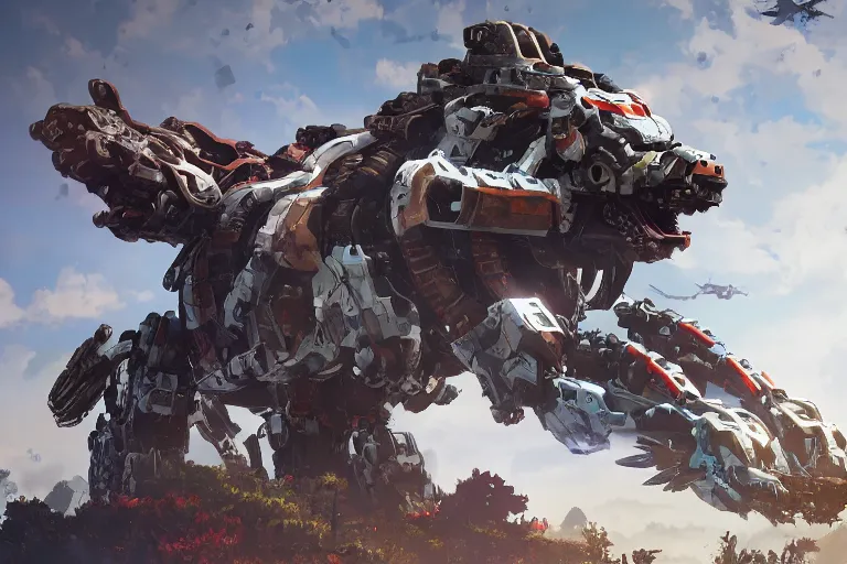 Image similar to stalker machine mecha animal beast robot of horizon forbidden west horizon zero dawn bioluminiscence global illumination ray tracing hdr fanart arstation by sung choi and eric pfeiffer and gabriel garza and casper konefal