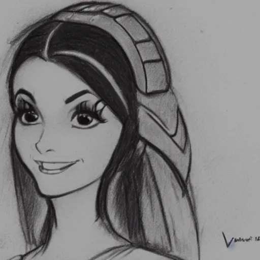 Image similar to milt kahl pencil sketch of victoria justice as princess leia