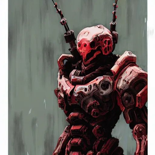 Image similar to doom slayer, painted by tsutomu nihei, painted by stanley lau