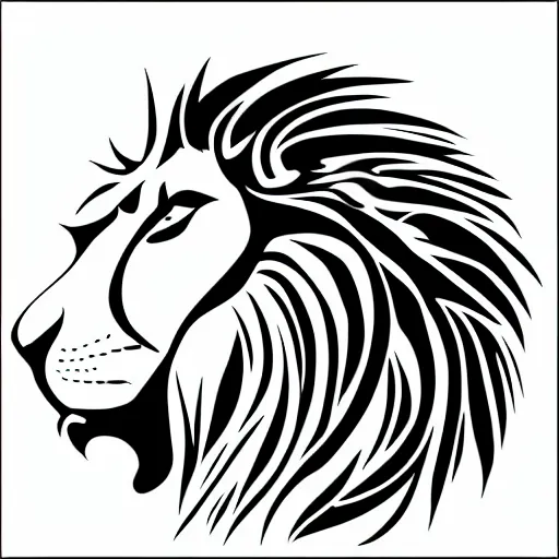 Prompt: lion profile, black silhouette art on white background