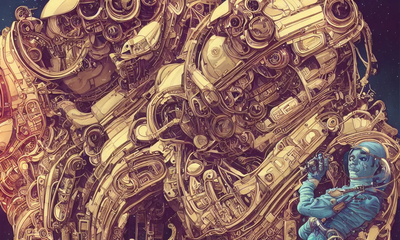 Image similar to high quality high detail biomechanical portrait of a spaceman diesel punk in an alien world, tristan eaton, victo ngai, artgerm, rhads, ross draws, hyperrealism, intricate detailed, alphonse mucha, 8 k, sci - fi, pastel colors, artstation,