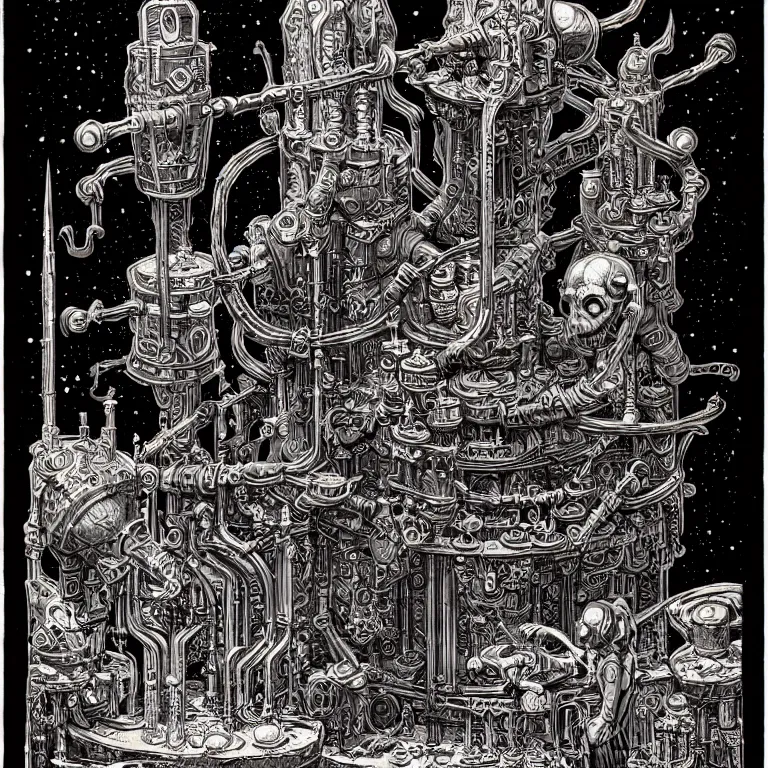 Prompt: ancient alchemist wizards laboratory, high details, intricately detailed, by vincent di fate, inking, 3 color screen print, masterpiece, trending on artstation, etching, sharp, details, hyper - detailed, hd, 4 k, 8 k