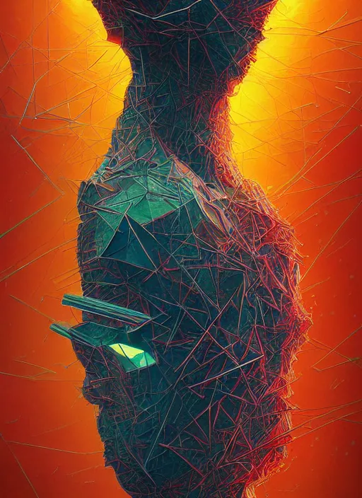 Image similar to a painting of a human head exploding into triangle fragments, cyberpunk art by mike winkelmann by zdzisław beksinski, glitch art, cgsociety, dystopian art, sci - fi