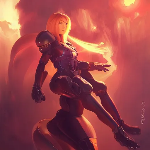 Image similar to samus aran with as a witch, highly detailed, digital painting, artstation, concept art, matte, sharp focus, illustration, art by artgerm and greg rutkowski and alphonse mucha