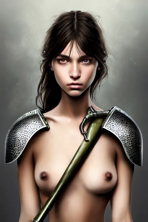 Image similar to a photorealistic painted portrait of an attractive young girl, partially clothed in metal-plated battle armor, olive skin, long dark hair, flawless skin, beautiful bone structure, symmetric facial features, perfect photorealistic eyes, natural physique, intricate, elegant, digital painting, concept art, finely detailed, beautifully illustrated, sharp focus, minimal artifacts, from Metal Gear, by Ruan Jia and Mandy Jurgens and Artgerm and William-Adolphe Bouguerea, in the style of Greg Rutkowski, trending on Artstation, award winning art