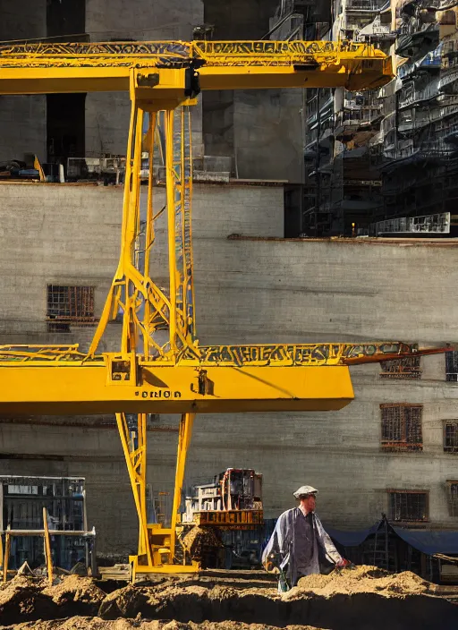 Image similar to construction crane in the shape of bryan cranston, natural light, bloom, detailed face, magazine, press, photo, steve mccurry, david lazar, canon, nikon, focus