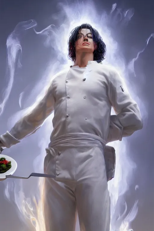 Prompt: white michael jackson cooking a bbq as a heavenly angel, anatomy, bathed in light, highly detailed, photorealistic, artstation, smooth, sharp focus, illustration, unreal engine 5, 8 k, art by artgerm and greg rutkowski and edgar maxence