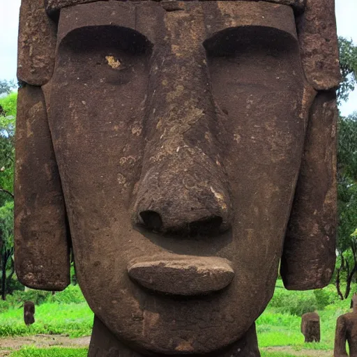 Image similar to moai head doing weed