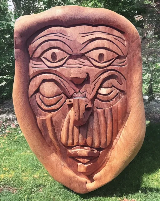 Prompt: wooden carving statue of a pizza product picture, ebay listing thumbnail