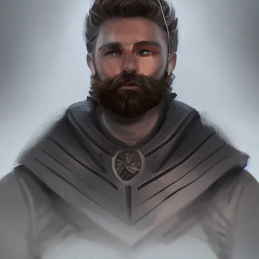 Image similar to portrait of a Germanic man with a beard and flight suit, D&D, sci-fi, elegant, hopeful, muscular, highly detailed, digital painting, artstation, concept art, smooth, sharp focus, illustration