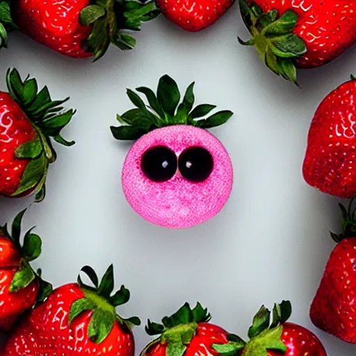 Image similar to strawberry creature with multiple eyes