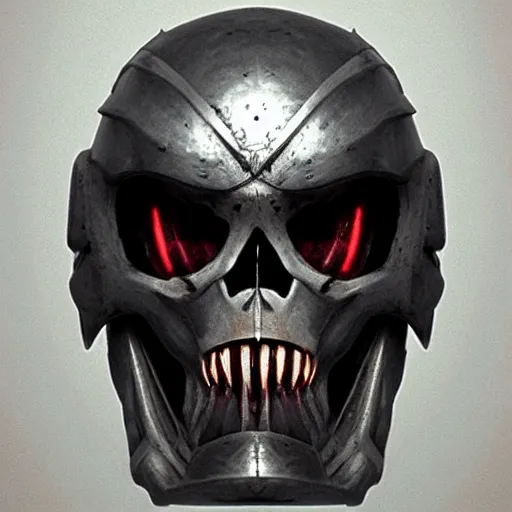 Image similar to grimdark space knight skull helmet, terrifying, grimdark, photorealistic, front view, symmetrical, artstation