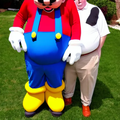 Image similar to real life big chungus dressed like mario, super mario, big chungus, fat bugs bunny, bunny ears, high resolution photo