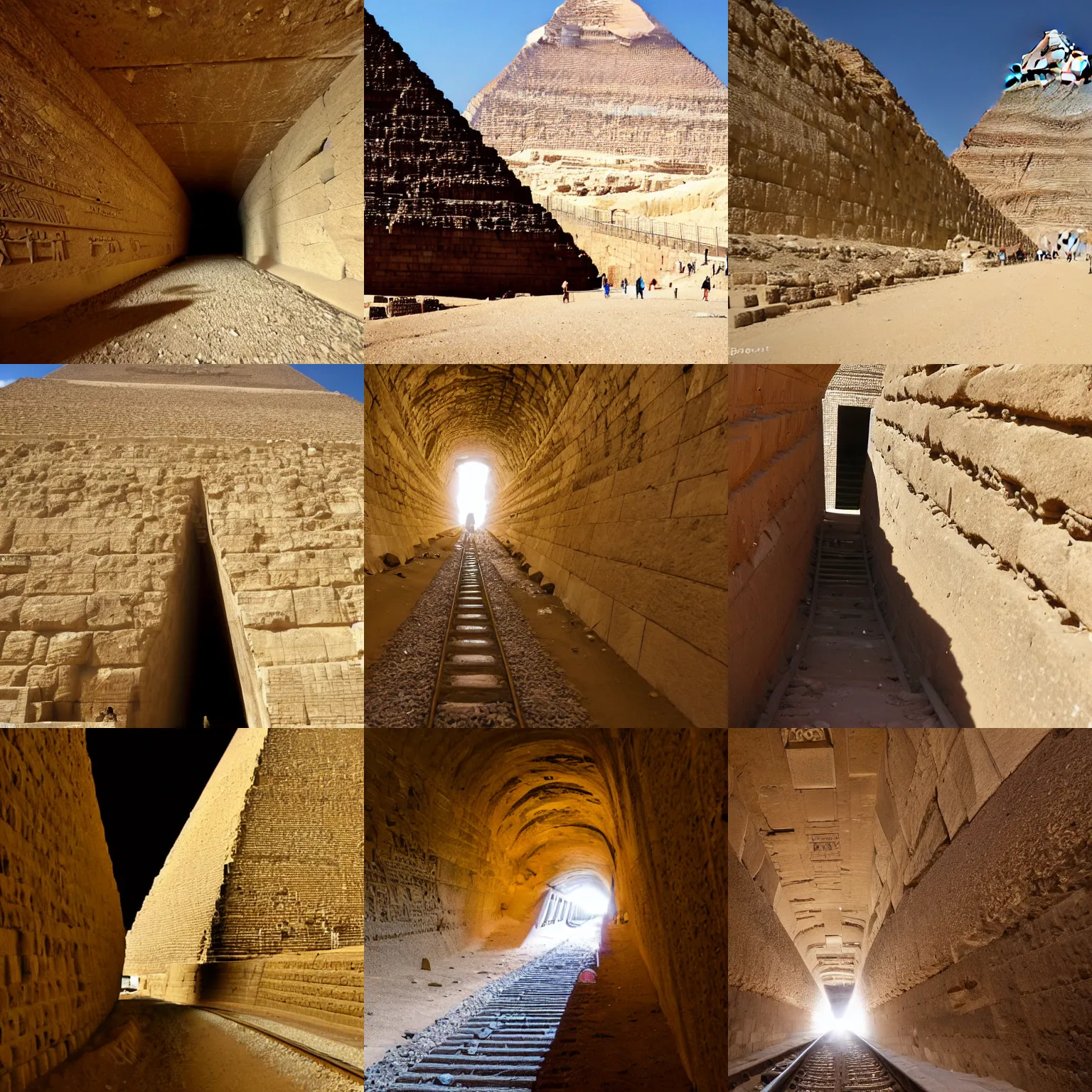 Prompt: A train tunnel in the side of the Pyramid of Giza