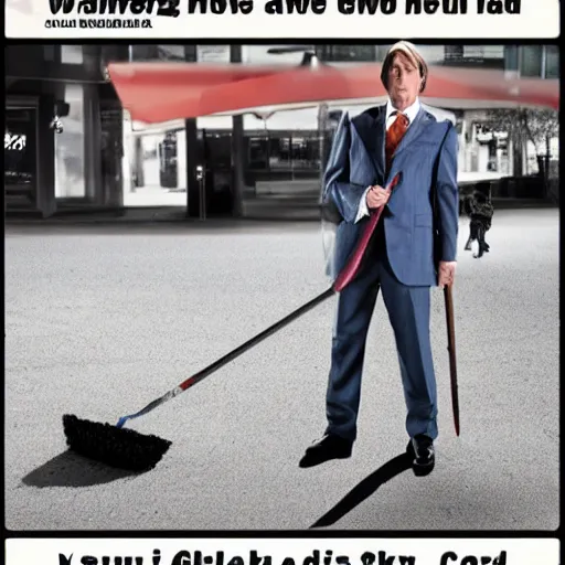 Image similar to saul goodman sweeping the streets