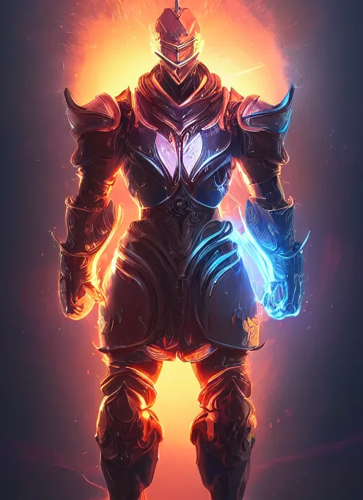 Image similar to a highly detailed illustration of futuristic cyber knight with flaming plume, glowing line cracks in armor, dramatic standing pose, intricate, elegant, highly detailed, centered, digital painting, artstation, concept art, smooth, sharp focus, league of legends concept art, WLOP