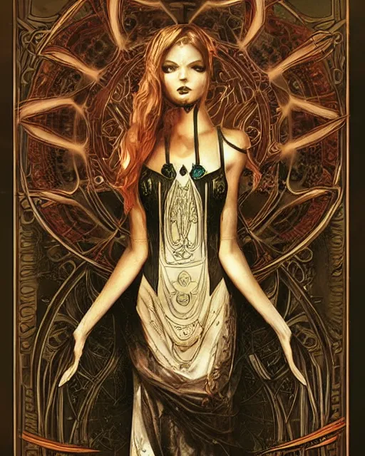 Image similar to tarot card, high priestess, Art nouveau, by bastien deharme