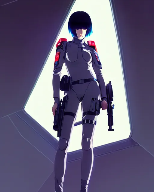 Image similar to girl wearing tactical suit, very anime, fine - face, audrey plaza, realistic shaded perfect face, fine details. anime. realistic shaded lighting poster by ilya kuvshinov katsuhiro otomo ghost - in - the - shell, magali villeneuve, artgerm, jeremy lipkin and michael garmash and rob rey