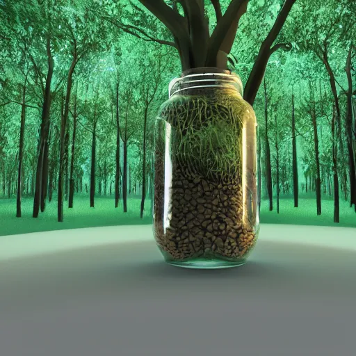 Image similar to Professional 3D render of a forest in a jar