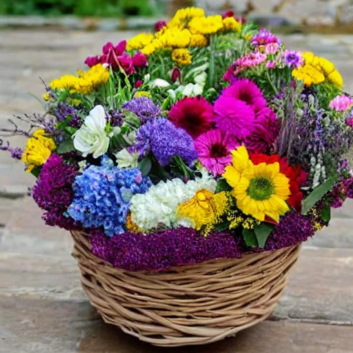 Prompt: a basket made of flowers