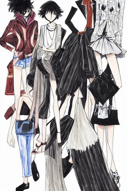 Prompt: a fashion illustration by kohei horikoshi
