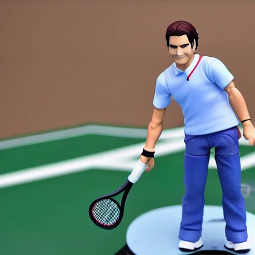 Prompt: roger federer! as nendoroid, background is tennis court, kodak film