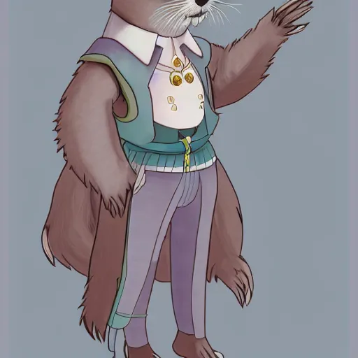 Image similar to master furry artist pastel lines full body portrait character study of the anthro male anthropomorphic otter fursona animal person wearing royal robes