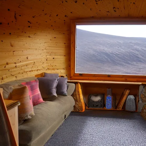 Prompt: remote bothy nestled in the folds of the Cairngorm mountains
