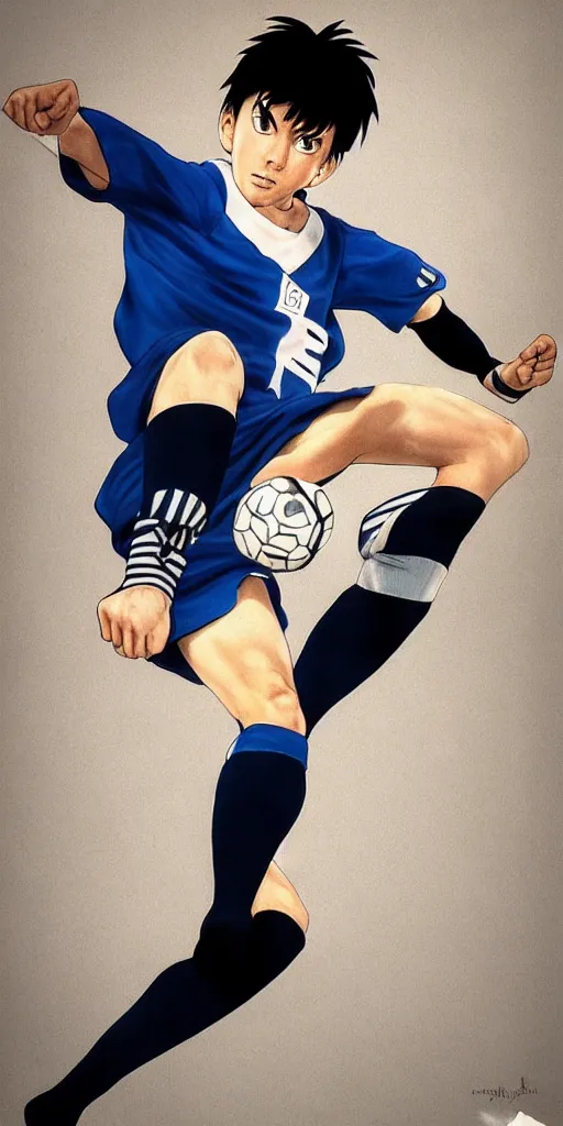 Image similar to captain tsubasa in real life, hyperrealism, photography, posing