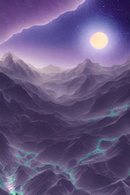 Image similar to digital matte fantasy dreamy mountain scape pastels snow milky way futuristic moonlight, artstation, behance, 8 k by alex grey