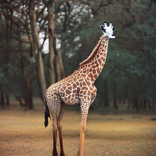 Image similar to a portra 800 photograph of a hybrid between a giraffe and a swan