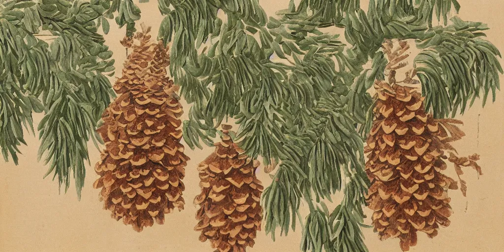 Image similar to a beautiful illustration of a costume made of pinecones, by henri Rousseau, 8k, 4k