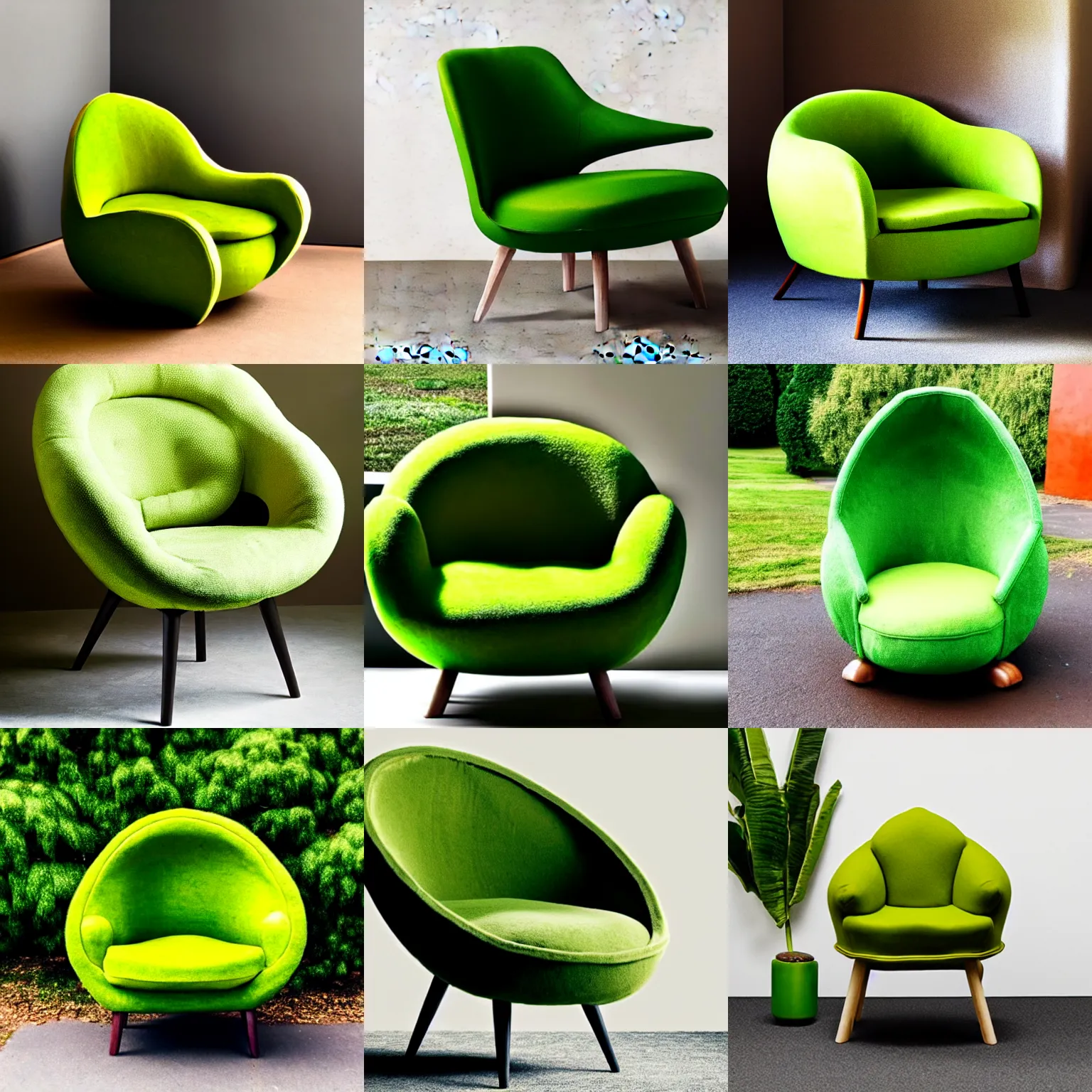 Image similar to an armchair in the shape of an avocado