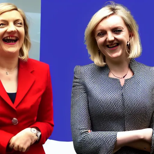 Prompt: Liz truss and Rishi sunak at parliament laughing with the devil. A demon joined the conservatives in parliament. Daily Telegraph.