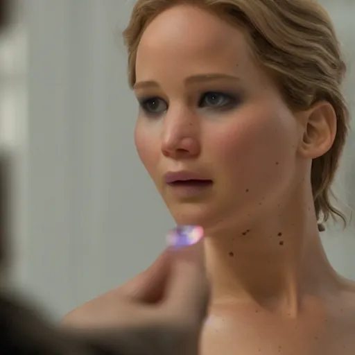 Image similar to jennifer lawrence touching mirror in matrix remake, ( eos 5 ds r, iso 1 0 0, f / 8, 1 / 1 2 5, 8 4 mm, postprocessed, crisp face, facial features )