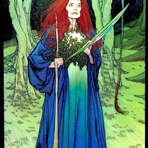 Image similar to a beautiful portrait of sanna!!!!! marin!!!!!, the young female prime minister of finland as a druidic wizard by rebecca guay, michael kaluta, charles vess and jean moebius giraud