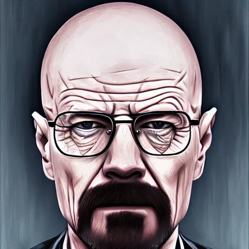 Image similar to walter white as a vampire, detailed digital art, painted by WLOP