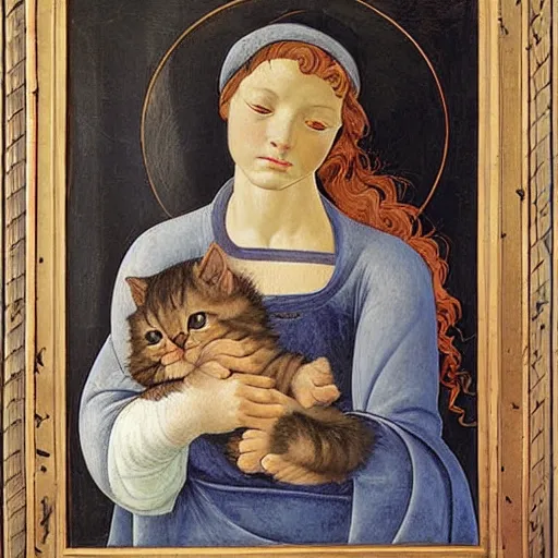 Prompt: baby kitten, portrait birth of vemus botticelli