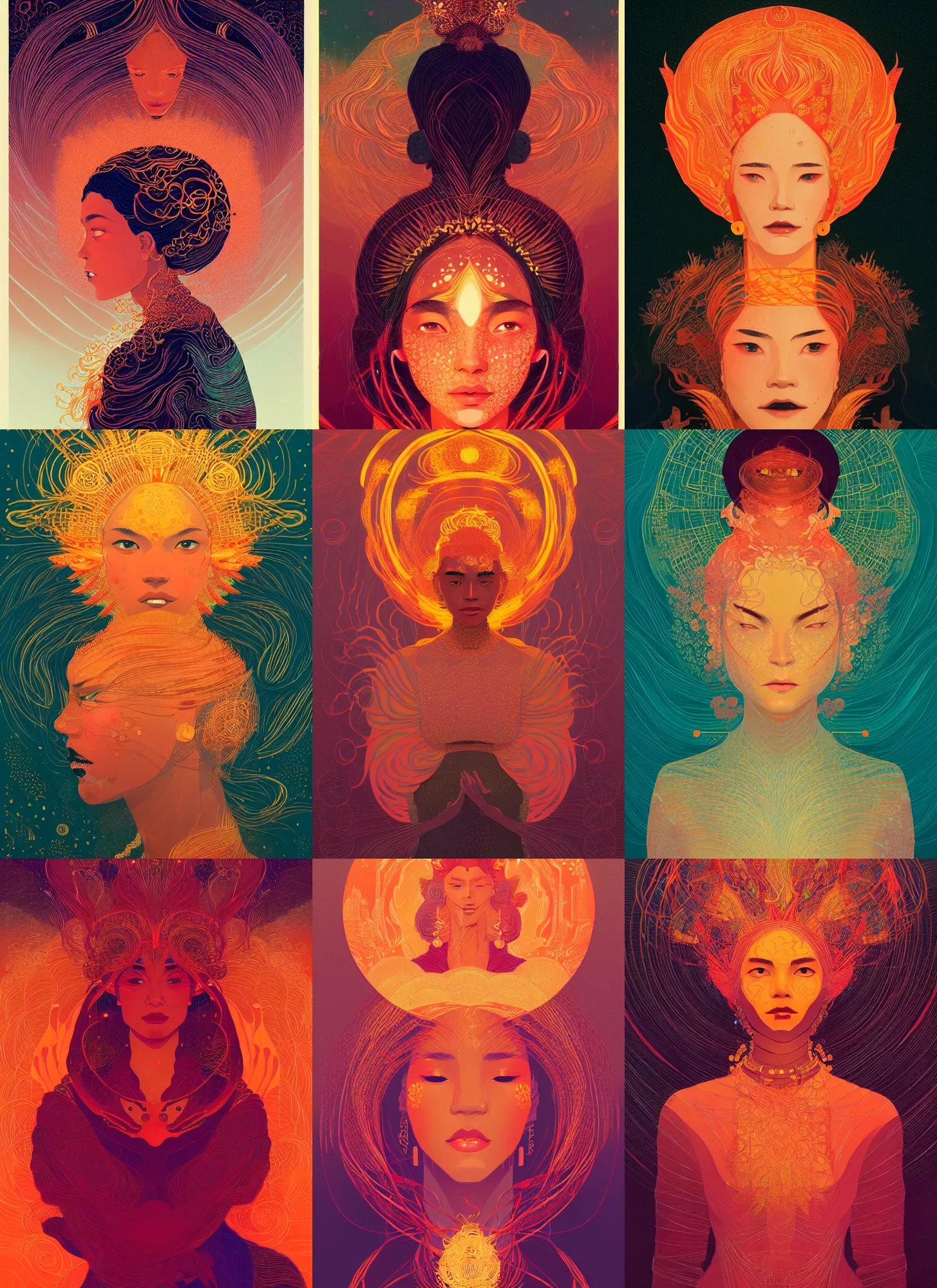 Prompt: a beautiful portrait of a fire goddess by victo ngai, modern fantasy, trending on artstation, ultra realistic digital art