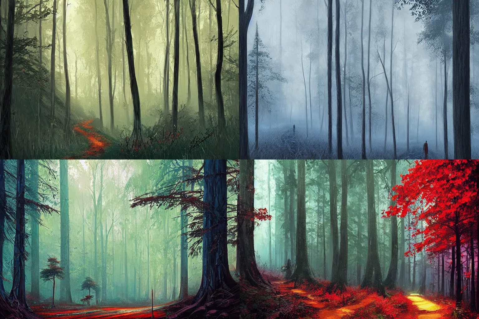 Prompt: forest trail by alena aenami, digital artwork by karol bak and rhads, jason chan