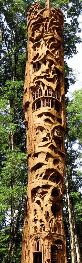 Prompt: A Magical Skyscraper carved into a tree by elves