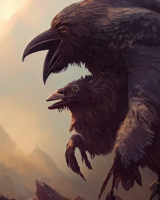 Prompt: oil painting of a Anthropomorphized bear shaman transforming into a raven, sharp focus, heroic pose, fantasy style, octane render, volumetric lighting, 8k high definition, by greg rutkowski, highly detailed, trending on art Station, magic the gathering artwork, Woodland background, centered