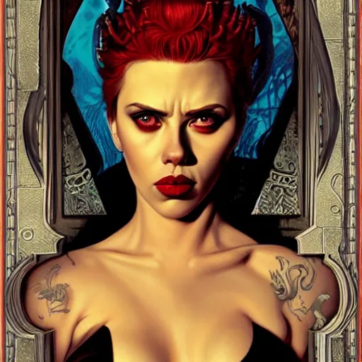 Image similar to demonic lofi queen of hell portrait of scarlett johansson, fire and flame of hell serpent, Pixar style, by Tristan Eaton Stanley Artgerm and Tom Bagshaw.