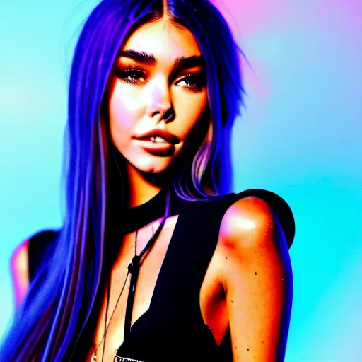 Image similar to madison beer a an intergalactic popstar dancing on a planet, render, blender render, unity render, 4 k wallpaper, art station trending, artstation 4 k coherent, coherent, 4 k, detailed, hyperdetailed, artifact - free, completely coherent, sharp, madison beer