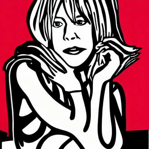 Prompt: Kim Gordon in the style of Roy Lichtenstein